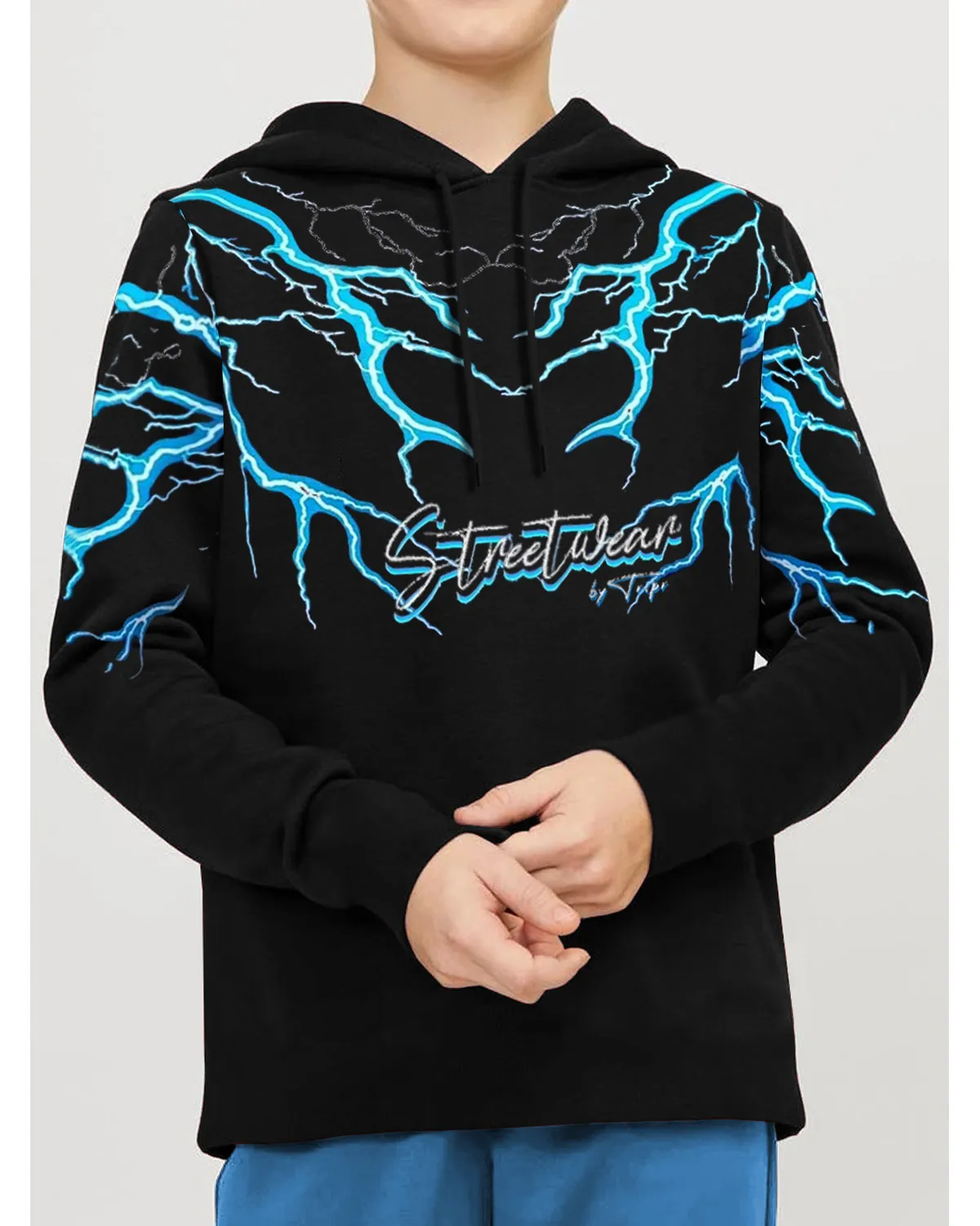 Kids Thunder Printed Black Hoodie