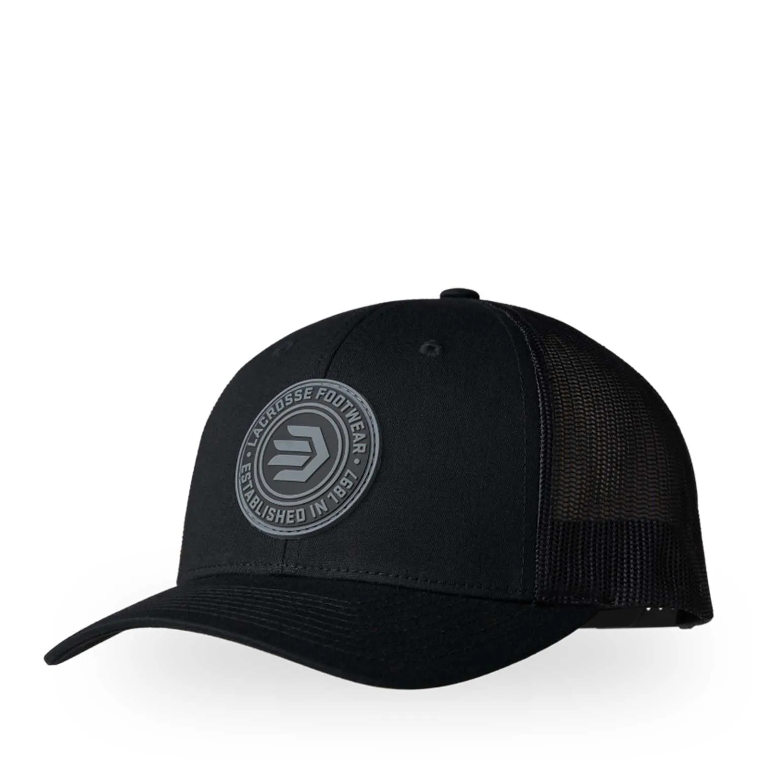 LaCrosse Black Rubber Patch Trucker Hat