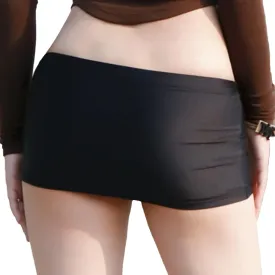 Linjinx Women's Oil Shiny Mini Skirt Gloosy Tight Low Waist Package Hip See Through Micro Skirt