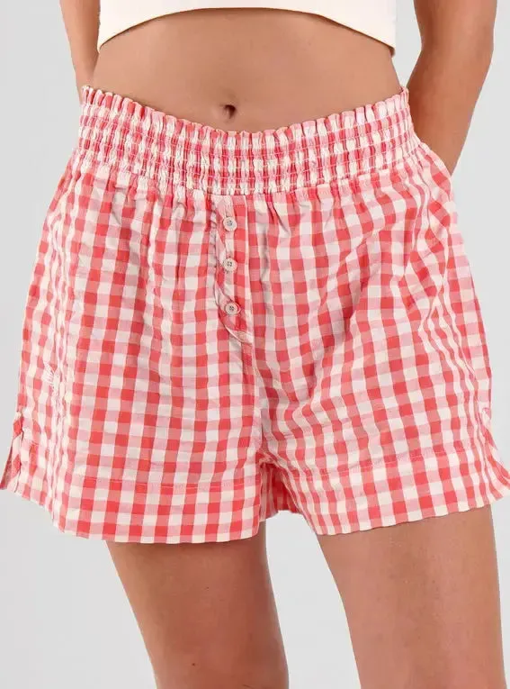 Lomandra Gingham Check Ethical-Cotton Pyjama Shorts - Canyon Peach