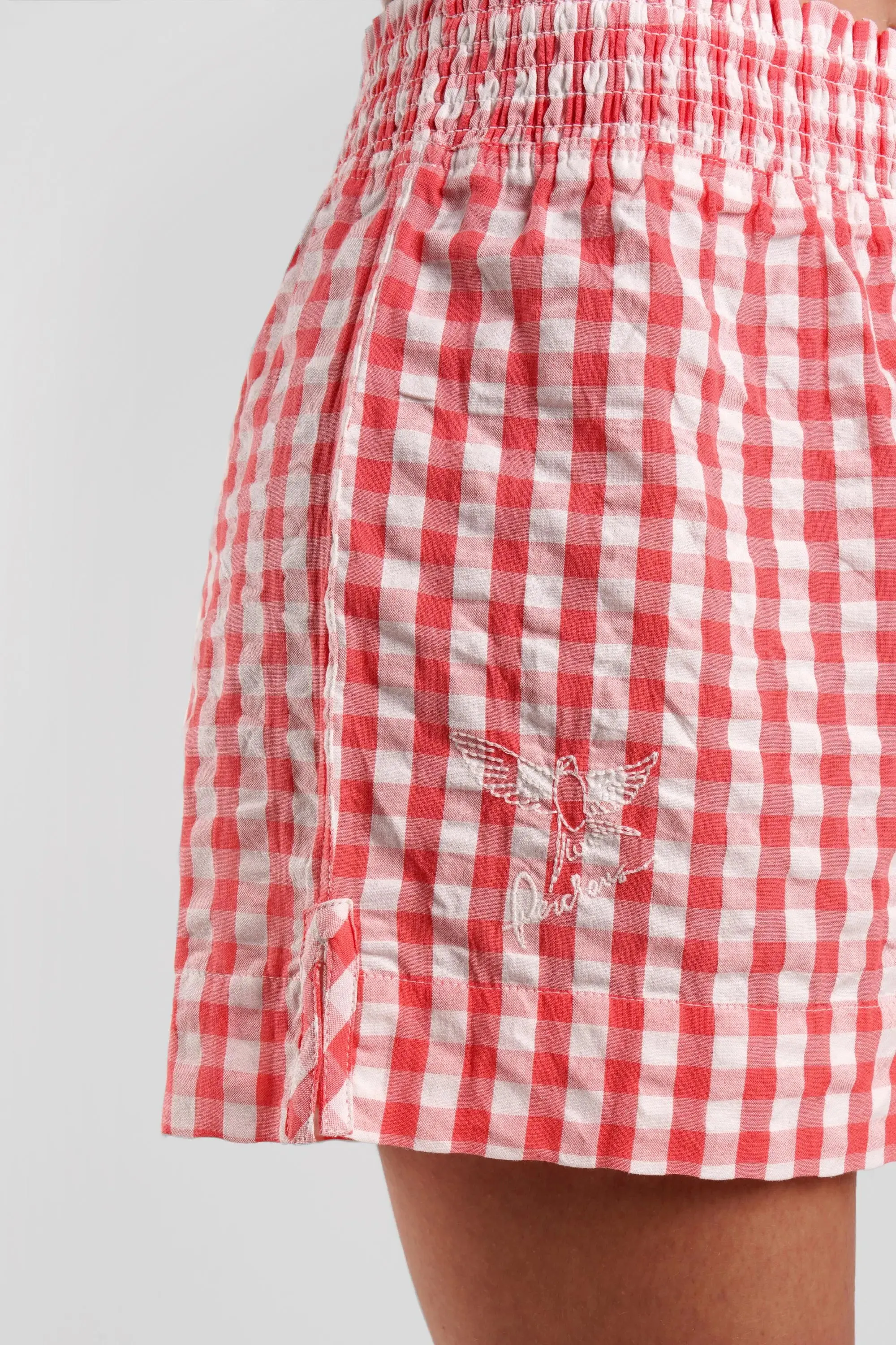 Lomandra Gingham Check Ethical-Cotton Pyjama Shorts - Canyon Peach