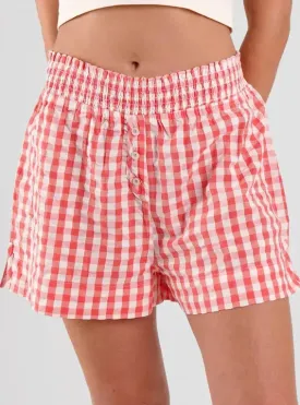 Lomandra Gingham Check Ethical-Cotton Pyjama Shorts - Canyon Peach