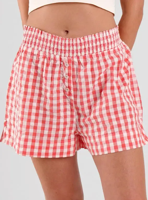 Lomandra Gingham Check Ethical-Cotton Pyjama Shorts - Canyon Peach