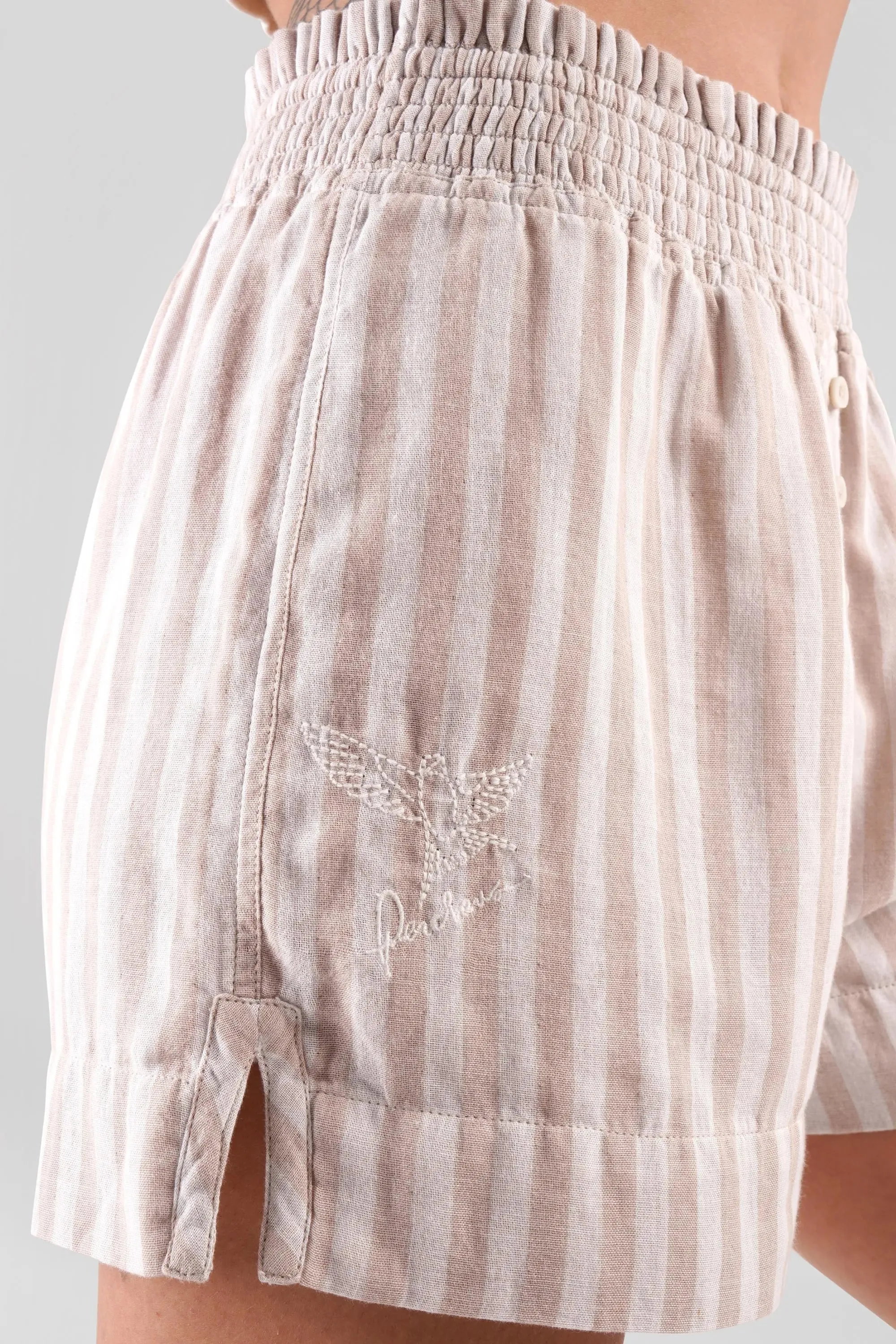 Lomandra Striped Ethical-Cotton Pyjama Shorts - Golden Glow Beige