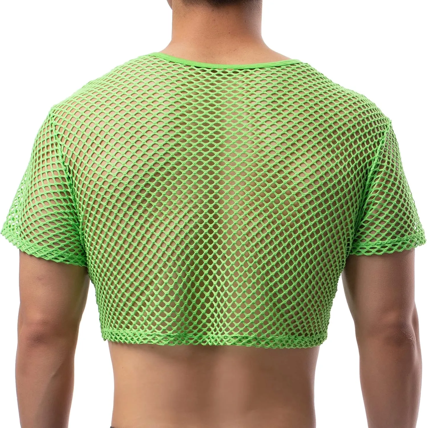 Men's Fishnet Crop Tops Mesh T Shirt See Through Undershirt Nightwear Sheer Shirt