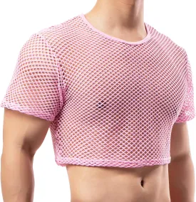 Men's Fishnet Crop Tops Mesh T Shirt See Through Undershirt Nightwear Sheer Shirt