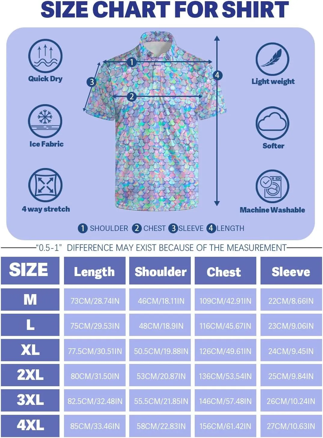 Men's Funny Golf Polo Shirts Quick Dry Blue Cartoon Short Sleeve Polo Shirts