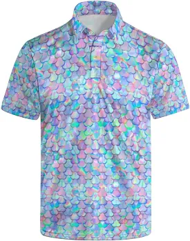Men's Funny Golf Polo Shirts Quick Dry Blue Cartoon Short Sleeve Polo Shirts