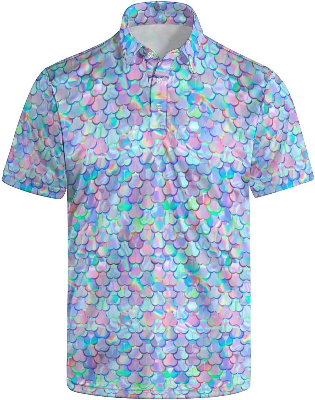 Men's Funny Golf Polo Shirts Quick Dry Blue Cartoon Short Sleeve Polo Shirts