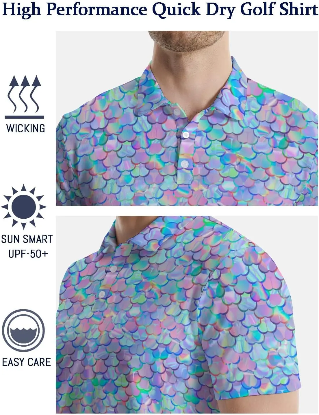 Men's Funny Golf Polo Shirts Quick Dry Blue Cartoon Short Sleeve Polo Shirts
