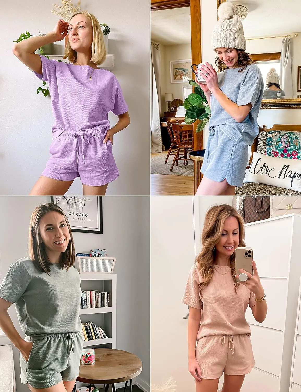 MEROKEETY Women's Short Sleeve Waffle Pajama Sets Lounge Top and Shorts 2 Piece Tracksuit Outfits