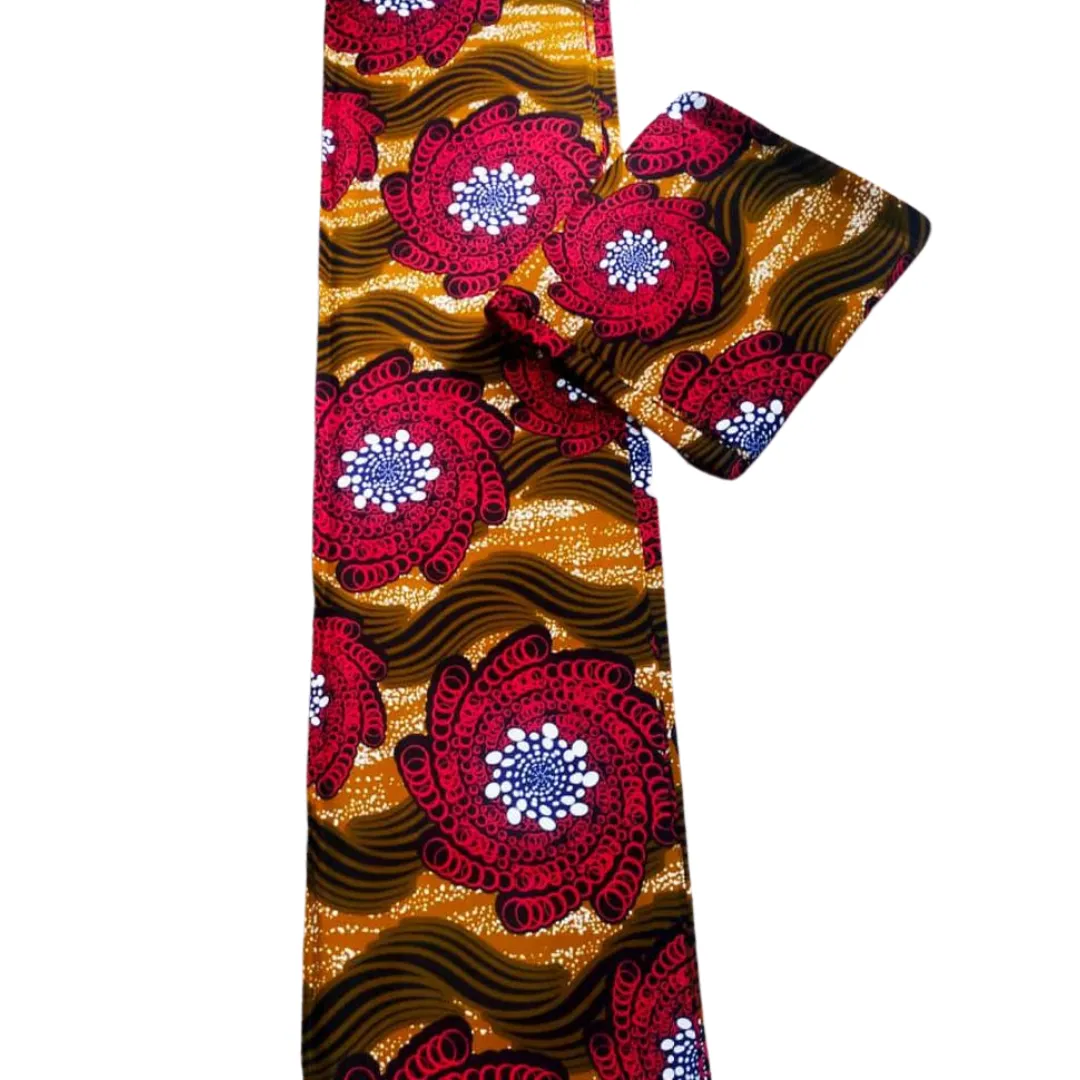 Mustard Yellow and Red Spiral Design African Print - CA313