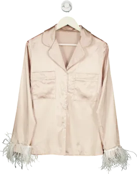 Pink satin feather trim shirt UK S