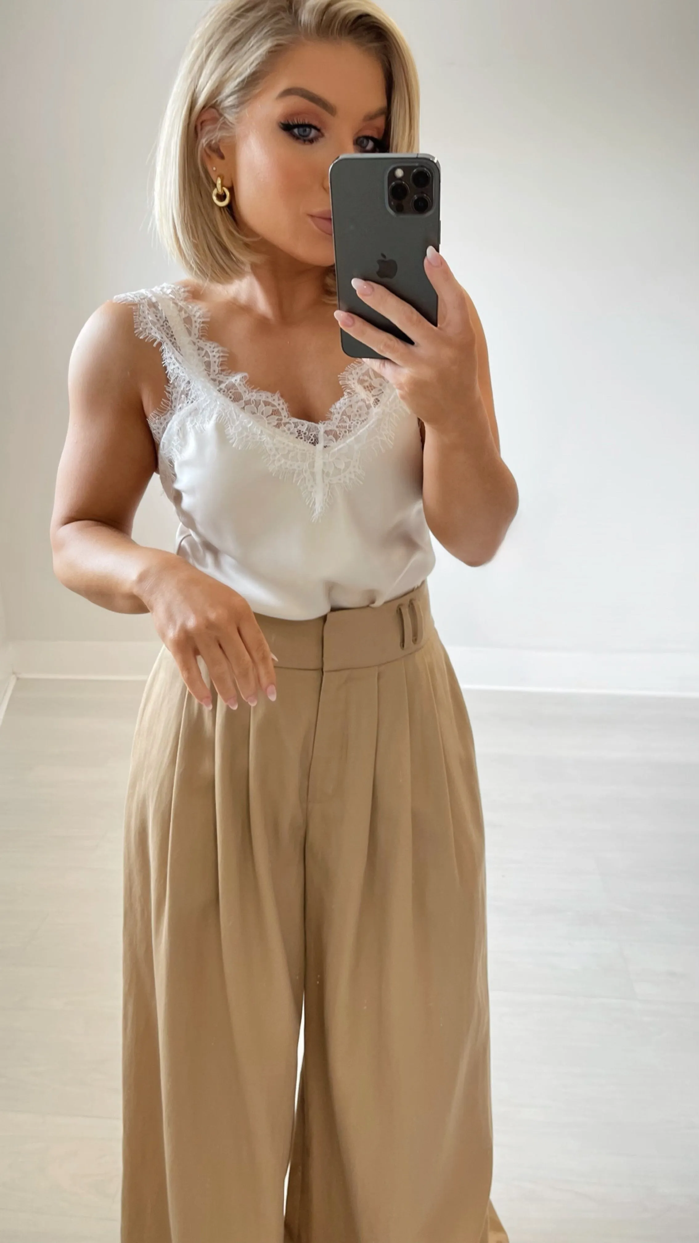 POLLY LACE SATIN CAMI - IVORY