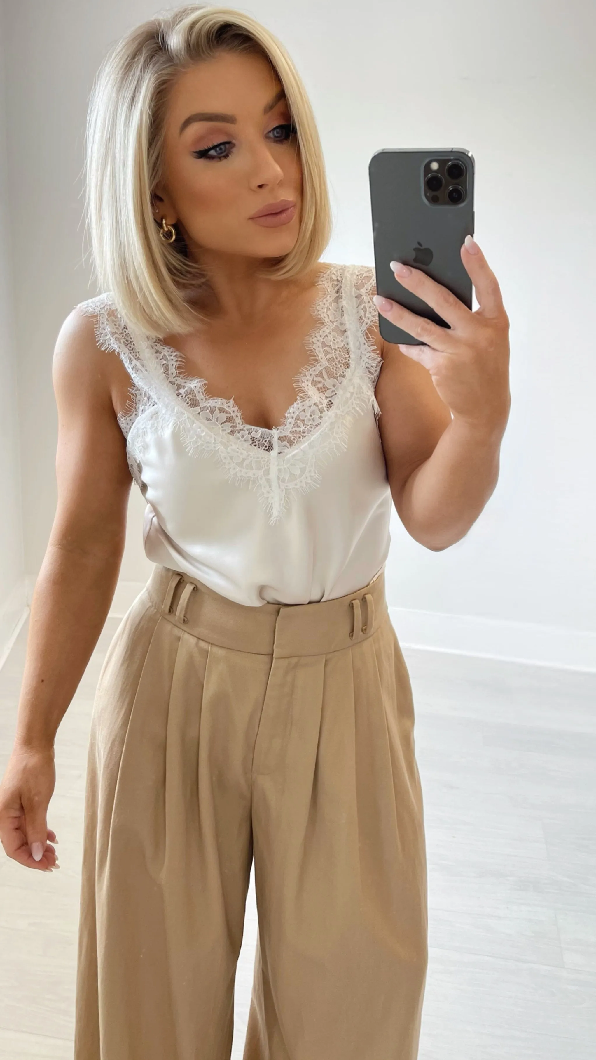 POLLY LACE SATIN CAMI - IVORY