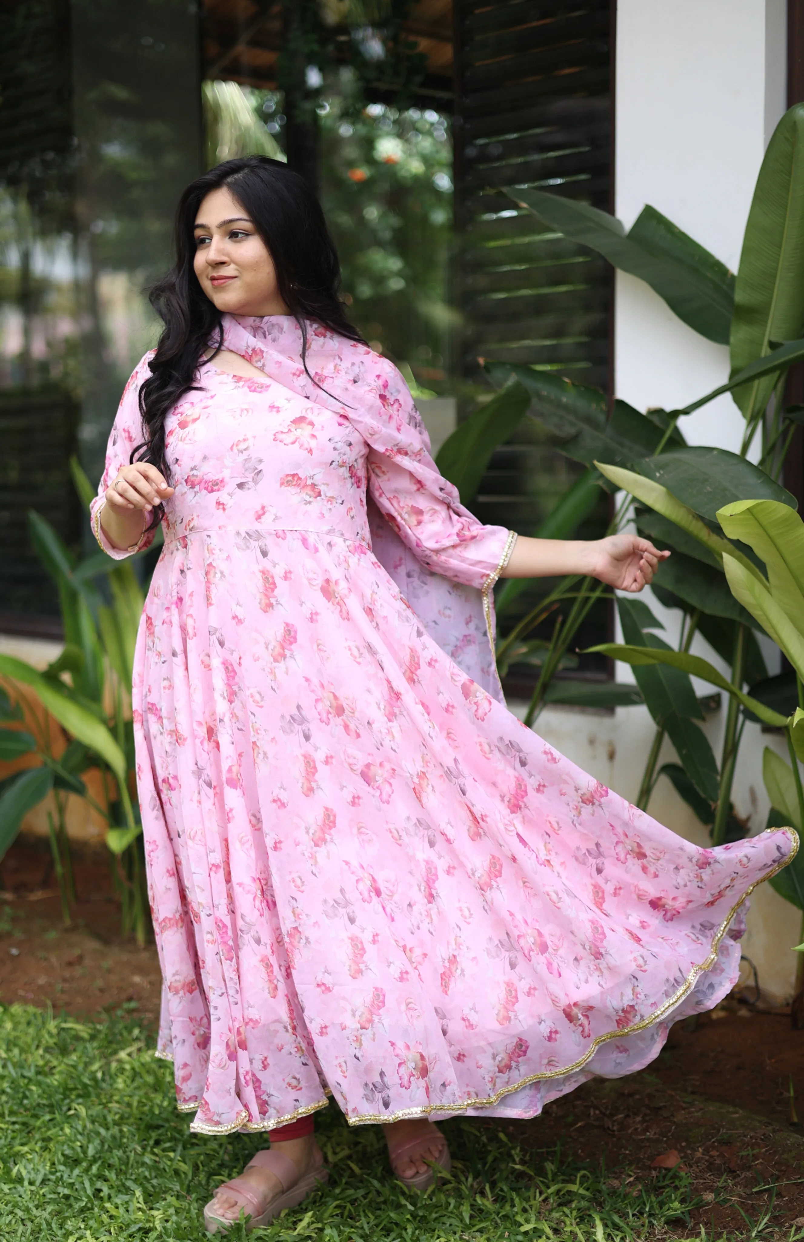 Pon Tharigai Pink Roses (Kurti Dupatta)