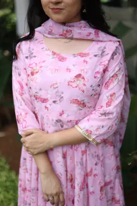 Pon Tharigai Pink Roses (Kurti Dupatta)