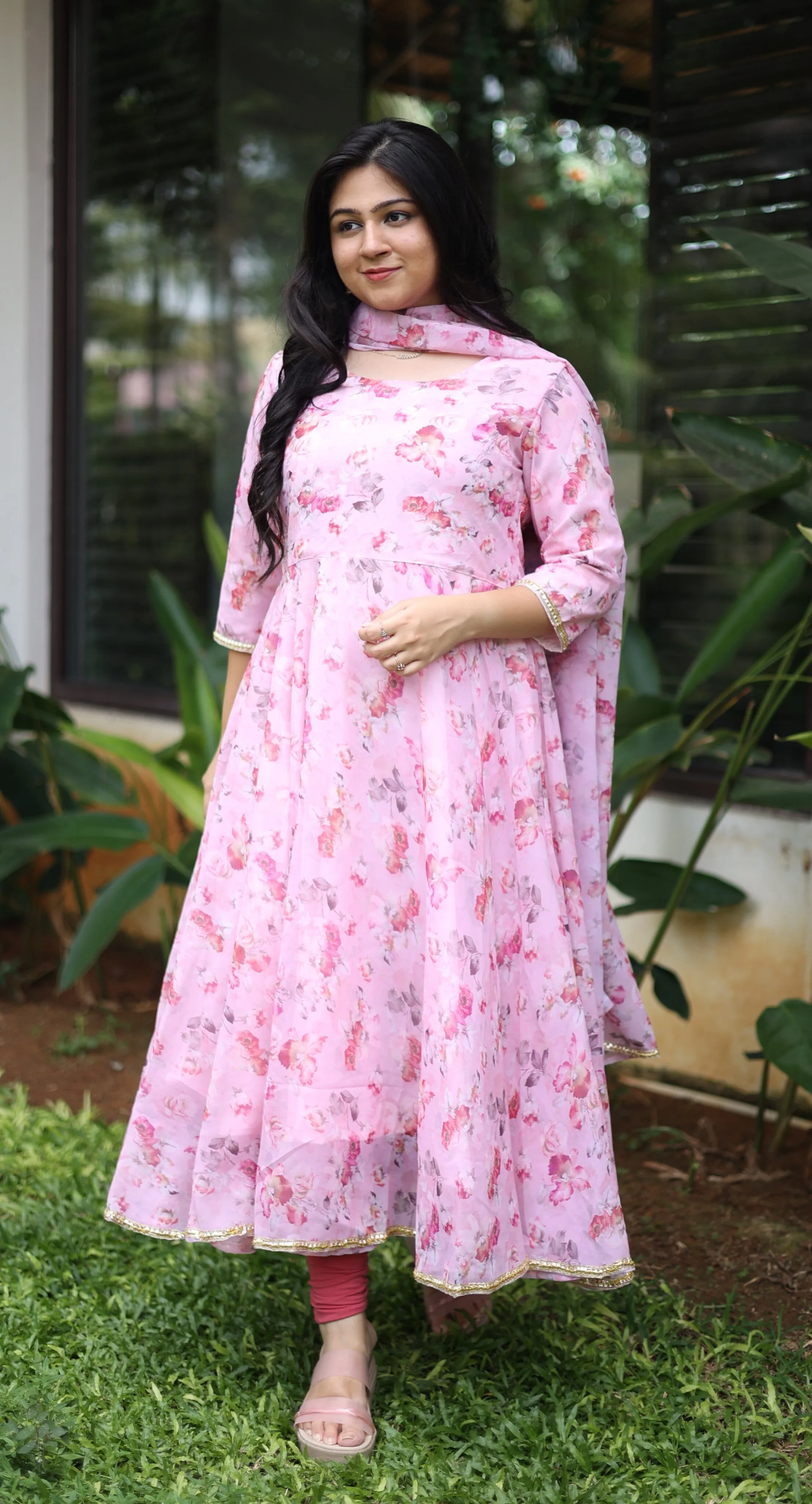 Pon Tharigai Pink Roses (Kurti Dupatta)