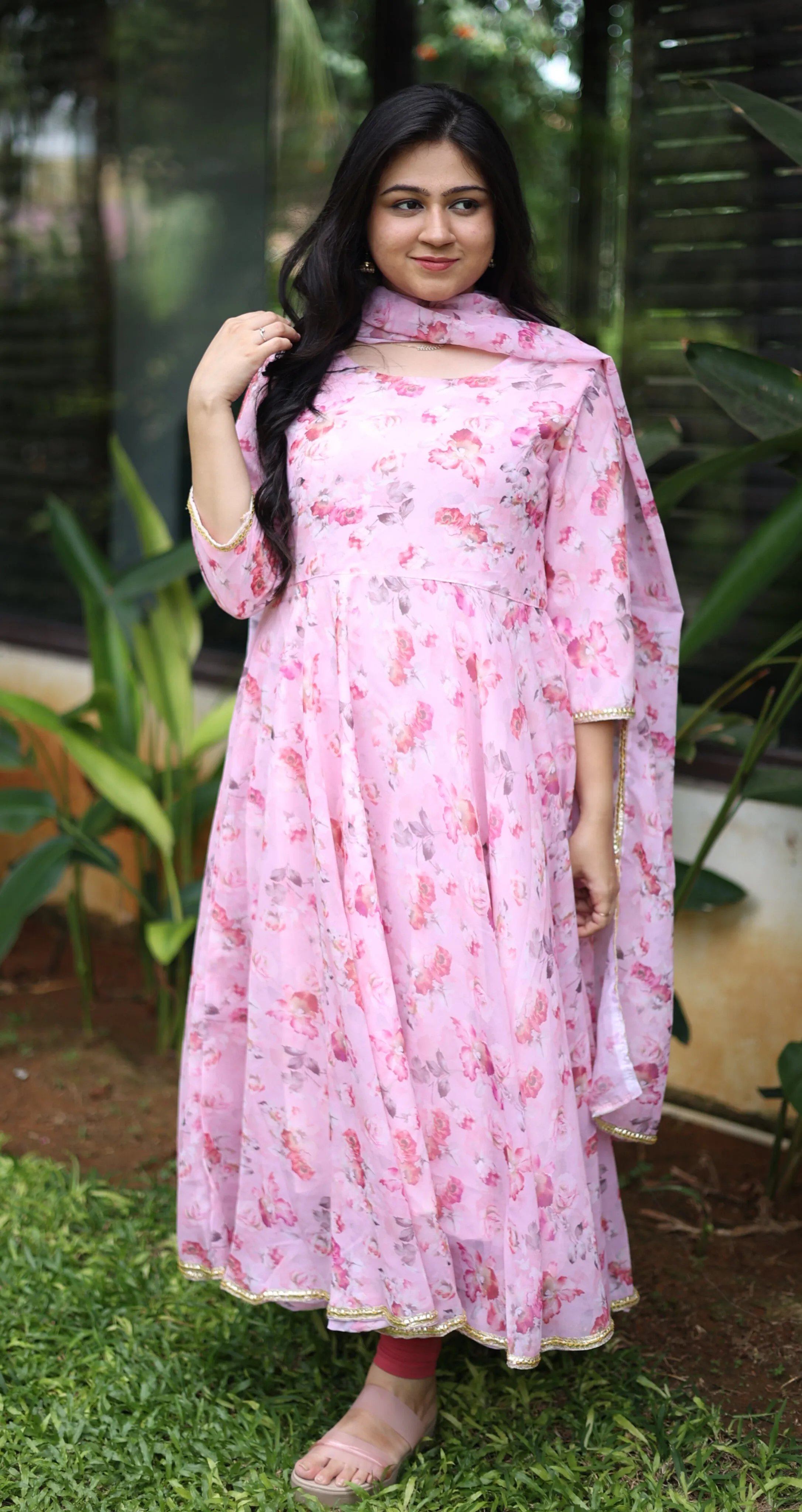 Pon Tharigai Pink Roses (Kurti Dupatta)