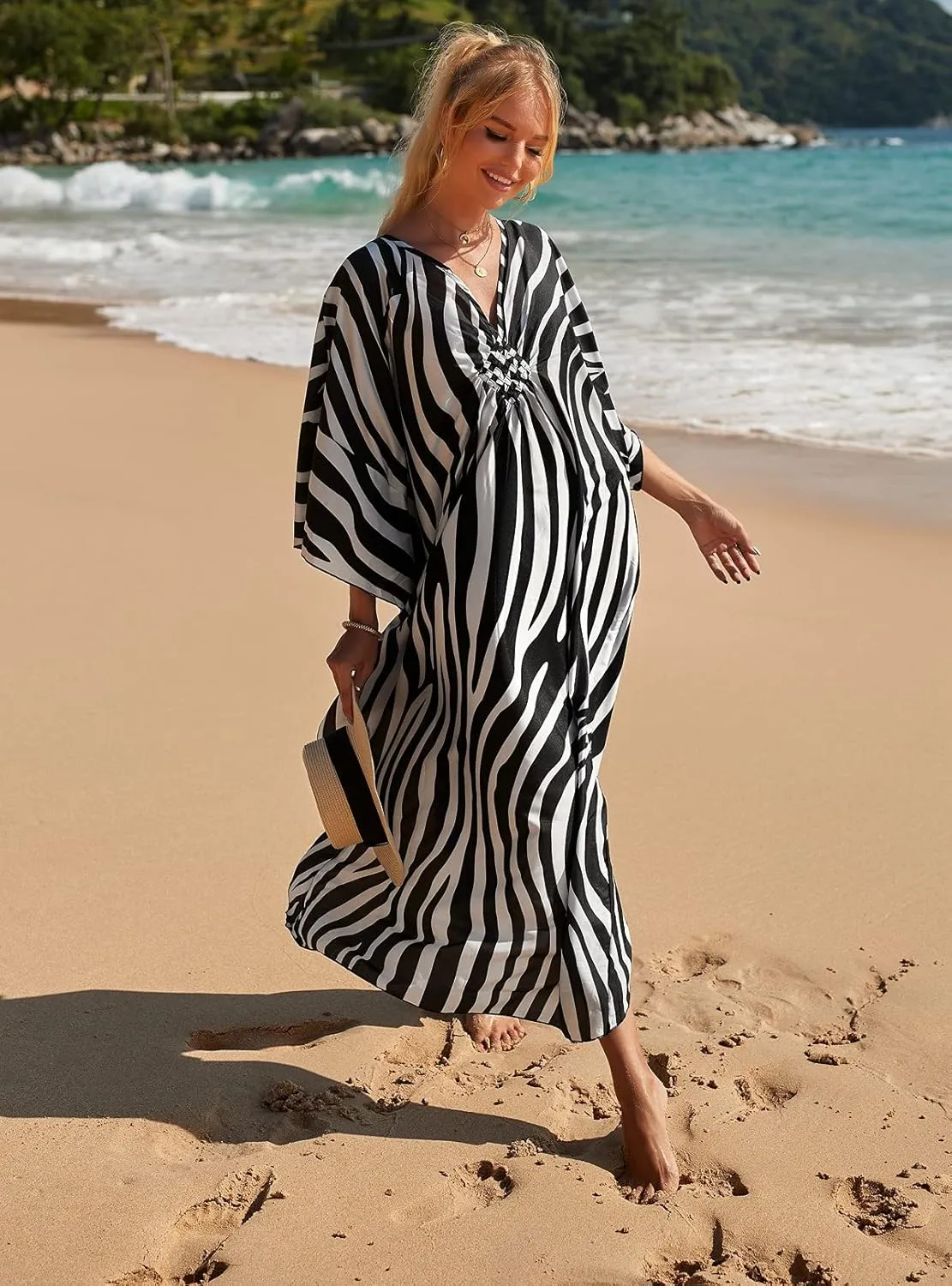 RanRui Kaftan Dresses for Women  Wave Neck Floral Plus Size Caftans Muumuu Dresses