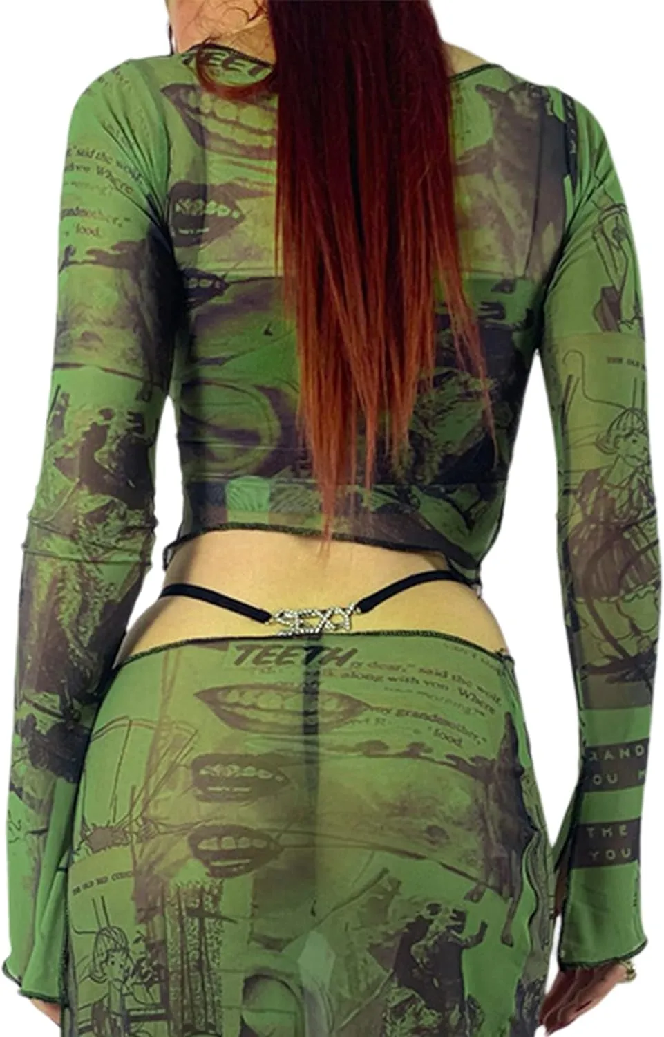 Remidoo Women's Sexy Sheer Mesh Crop Top Long Sleeve Crewneck See Through T Shirt