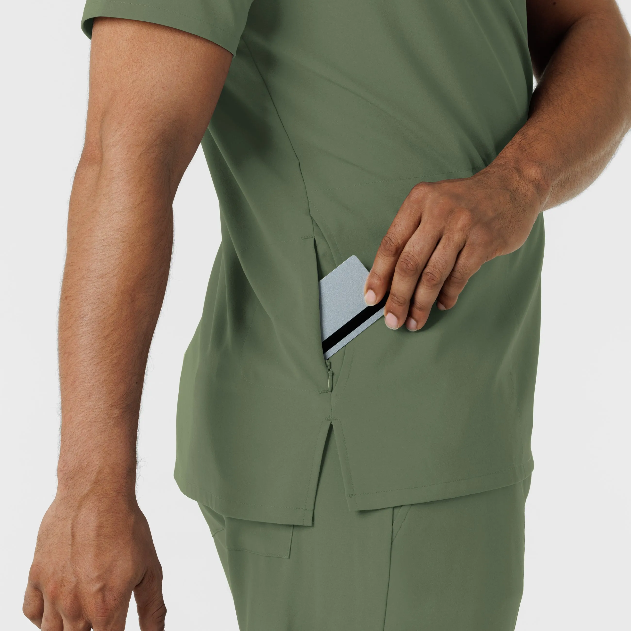 RENEW Men's V-Neck 5 Pocket Scrub Top - Olive