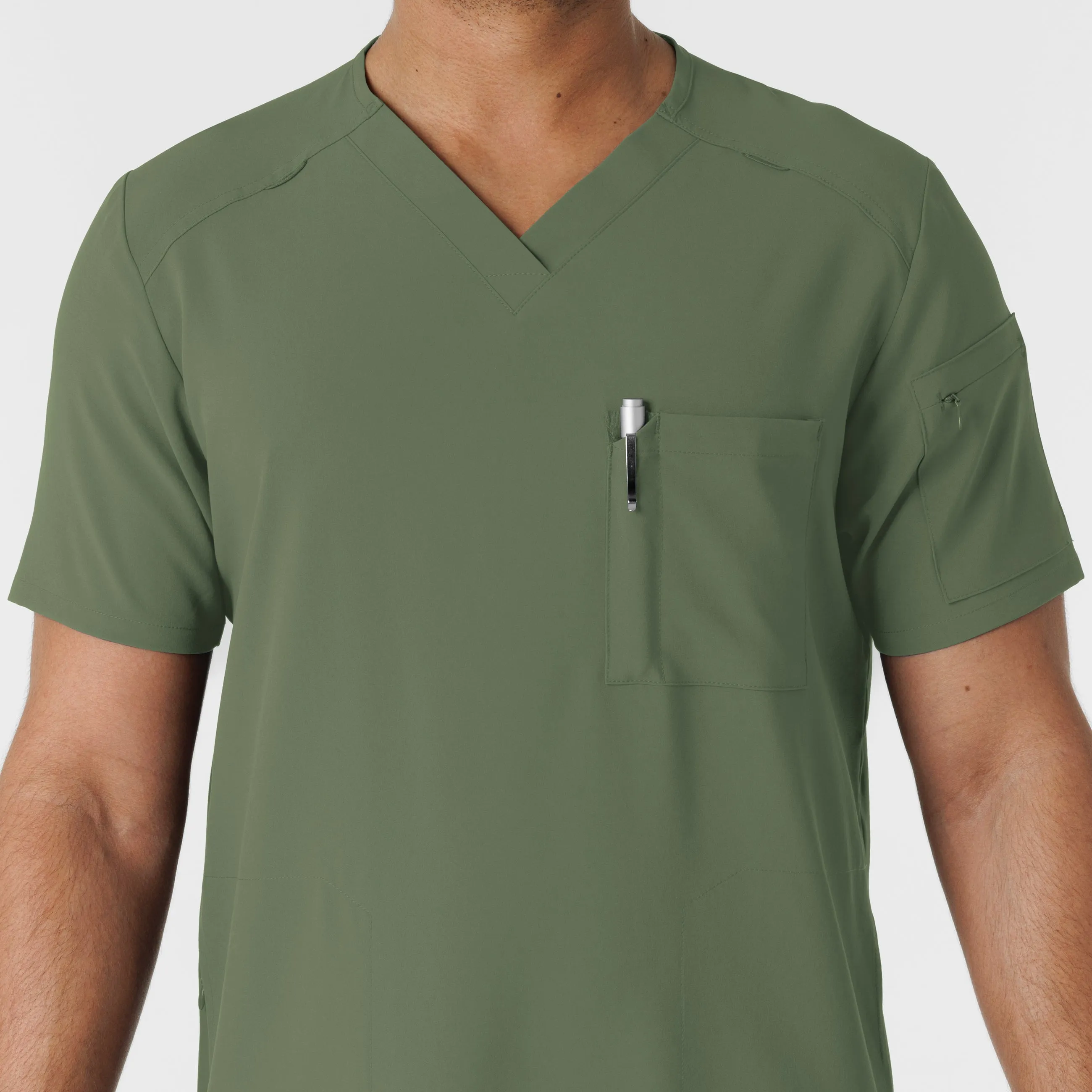 RENEW Men's V-Neck 5 Pocket Scrub Top - Olive