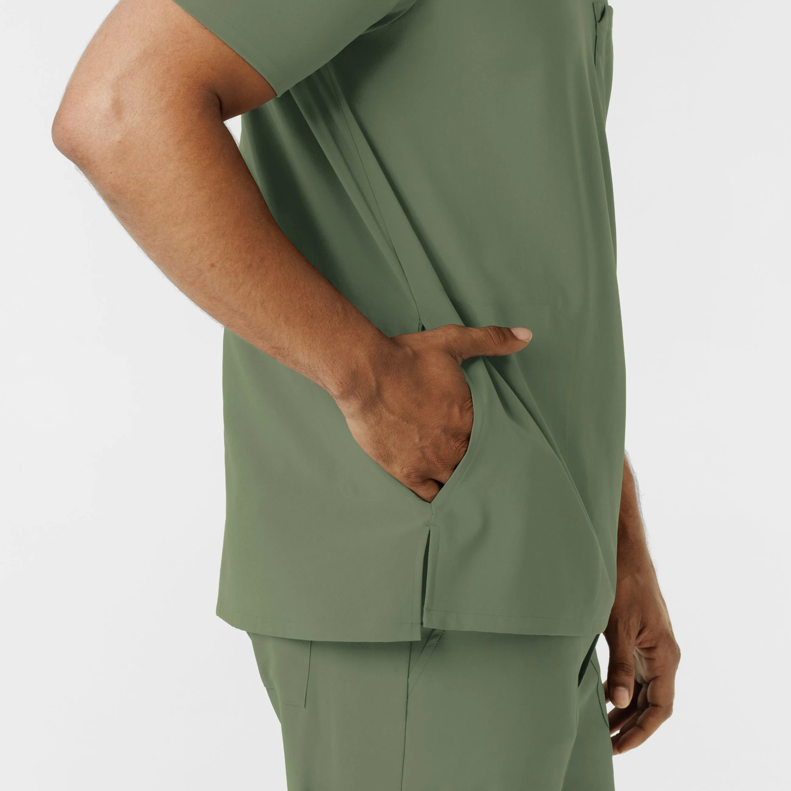 RENEW Men's V-Neck 5 Pocket Scrub Top - Olive