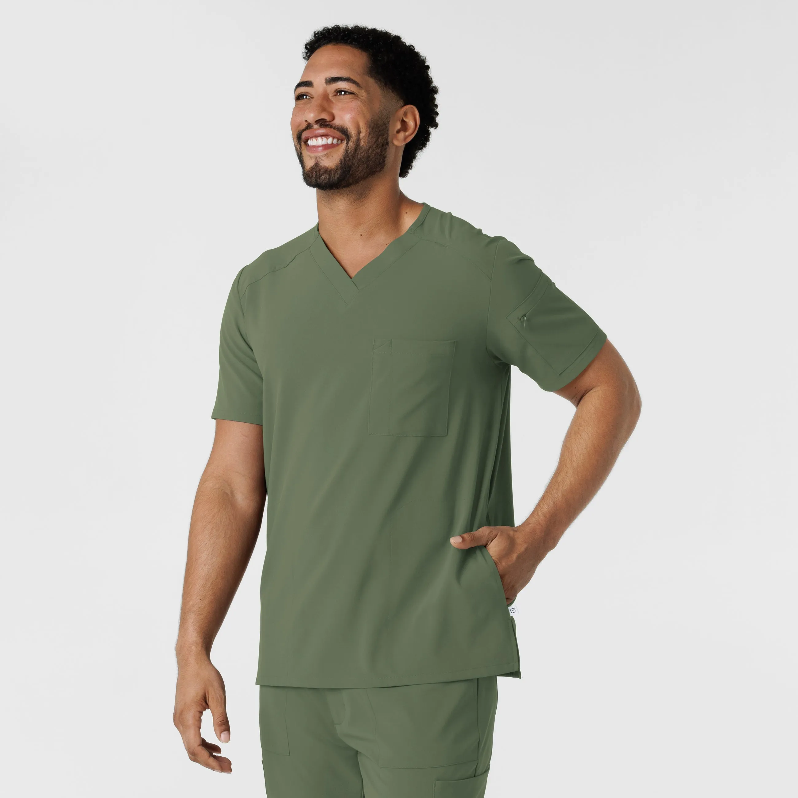 RENEW Men's V-Neck 5 Pocket Scrub Top - Olive