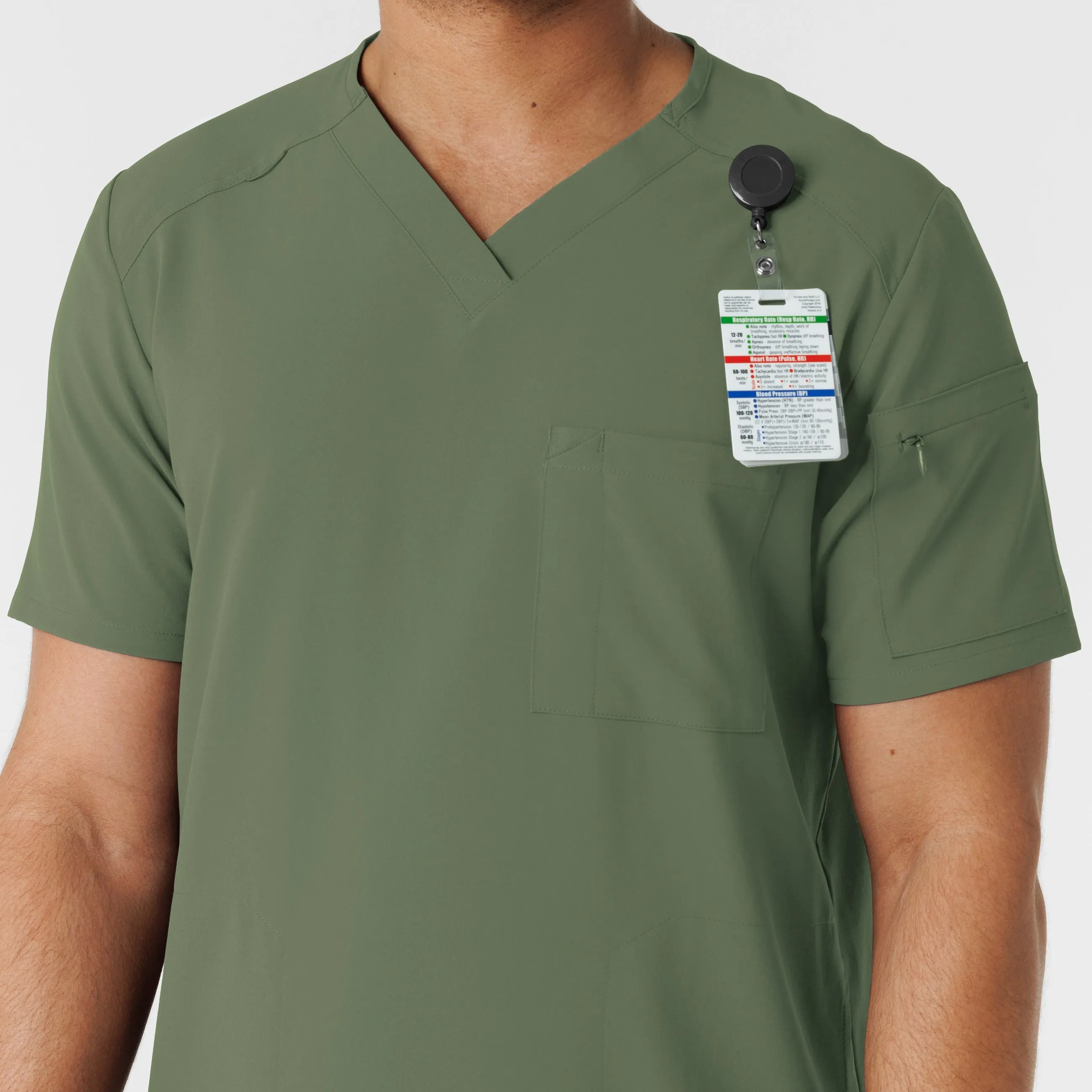 RENEW Men's V-Neck 5 Pocket Scrub Top - Olive