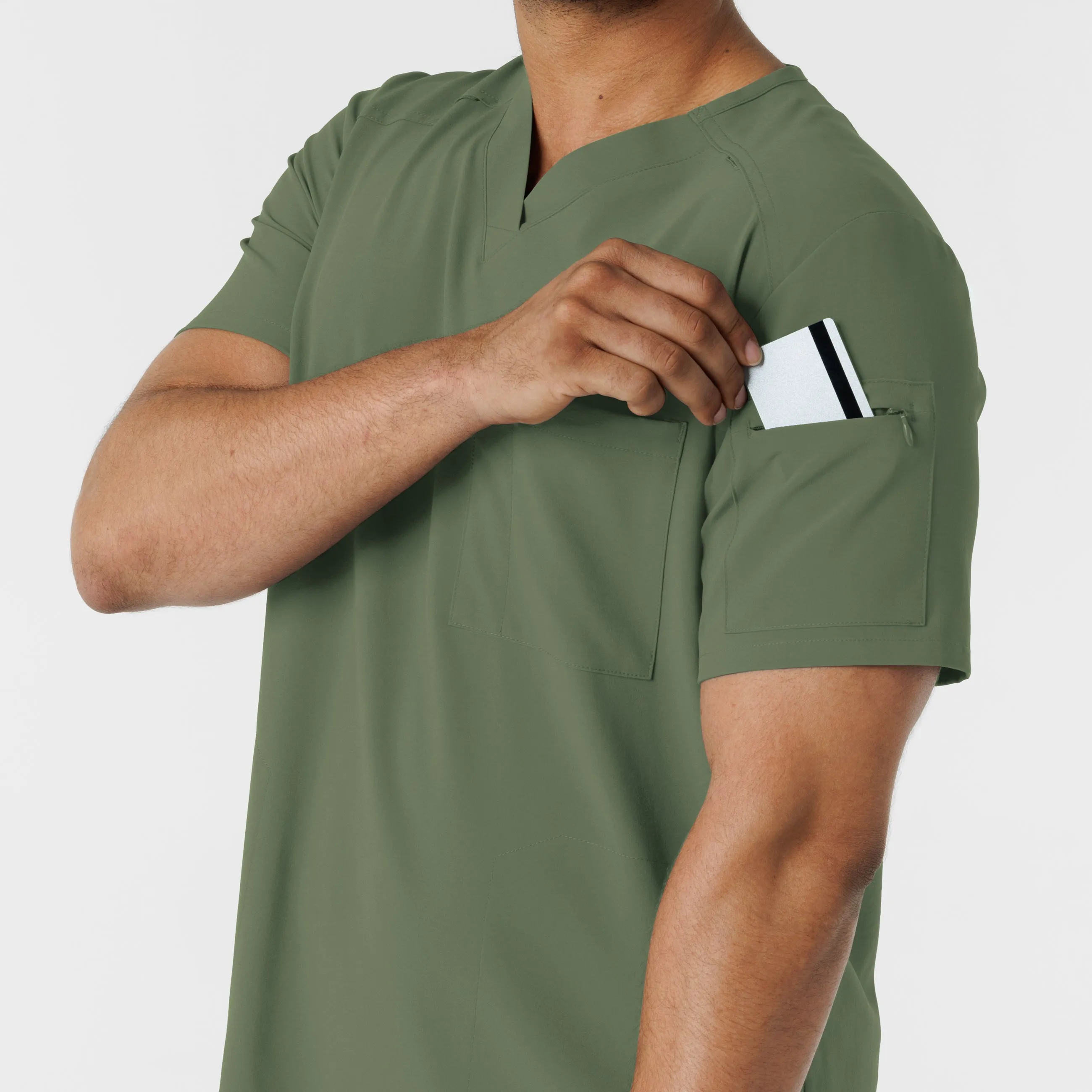 RENEW Men's V-Neck 5 Pocket Scrub Top - Olive