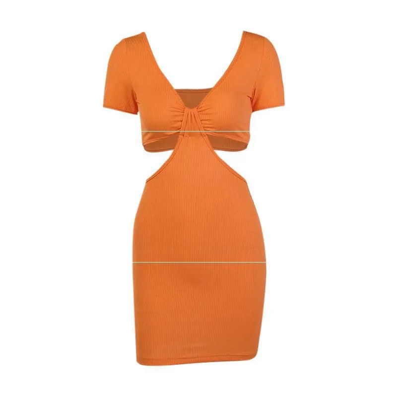 Rib Knotted Patchwork Side Cut Out Short Sleeve Bodycon Dress
