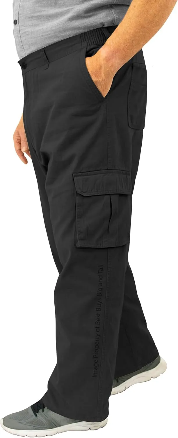 ROCXL Big & Tall Men's Cotton Cargo Pants with Expandable Waist