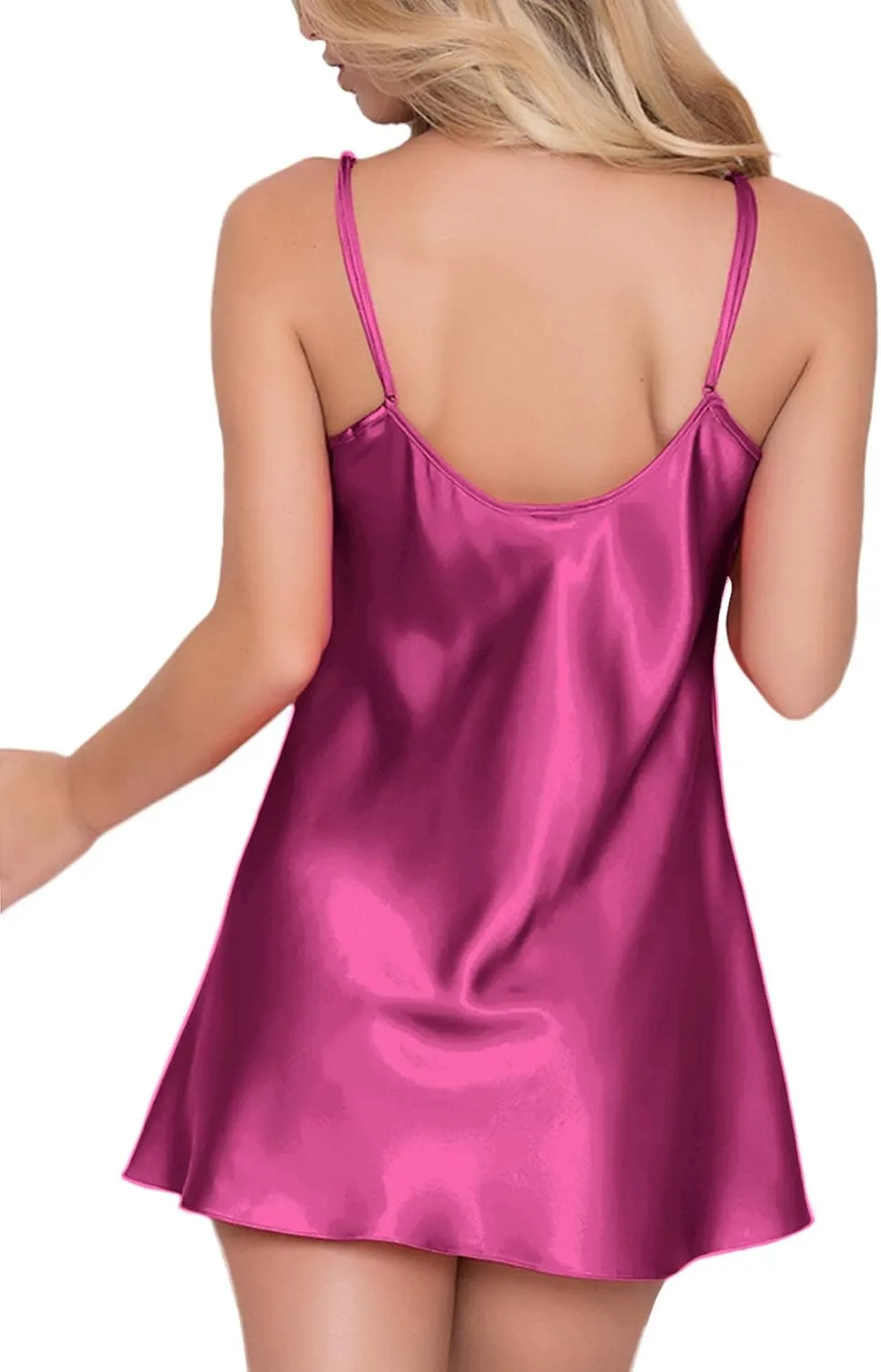 RSLOVE Satin Lingerie for Women Chemises Nightgown Sexy Sleepwear Mini Slip Short Silk Nightwear