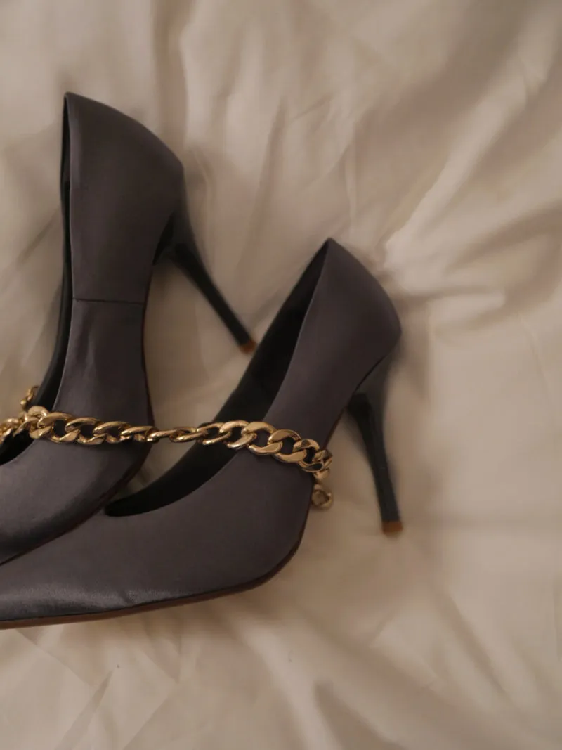 satin wrapped style up heels / 薄墨(gray)
