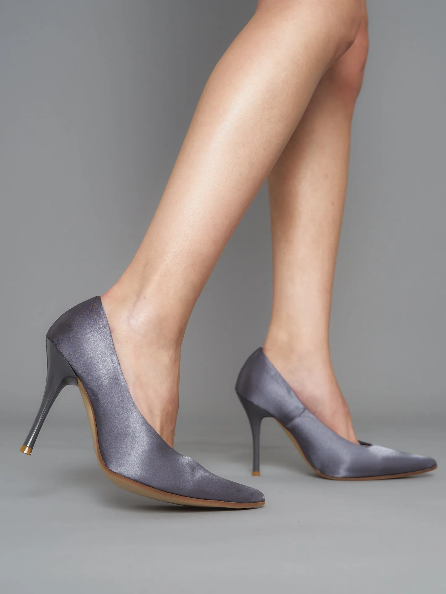 satin wrapped style up heels / 薄墨(gray)