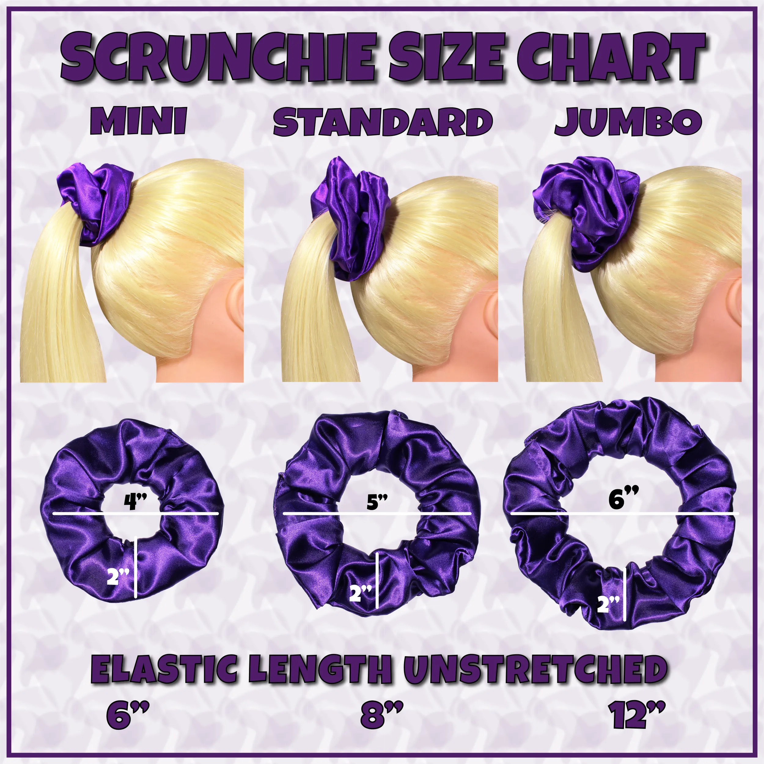 Scrunchies Premium Bridal Satin Available in 3 Sizes Made in the USA Plum