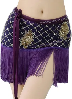 Sequin Embroidery Skirts Belly Dance Hip Skirt Tassel Fringe Hip Scarf Party Performance Accessories Belt (Color : Style 1 Purple)