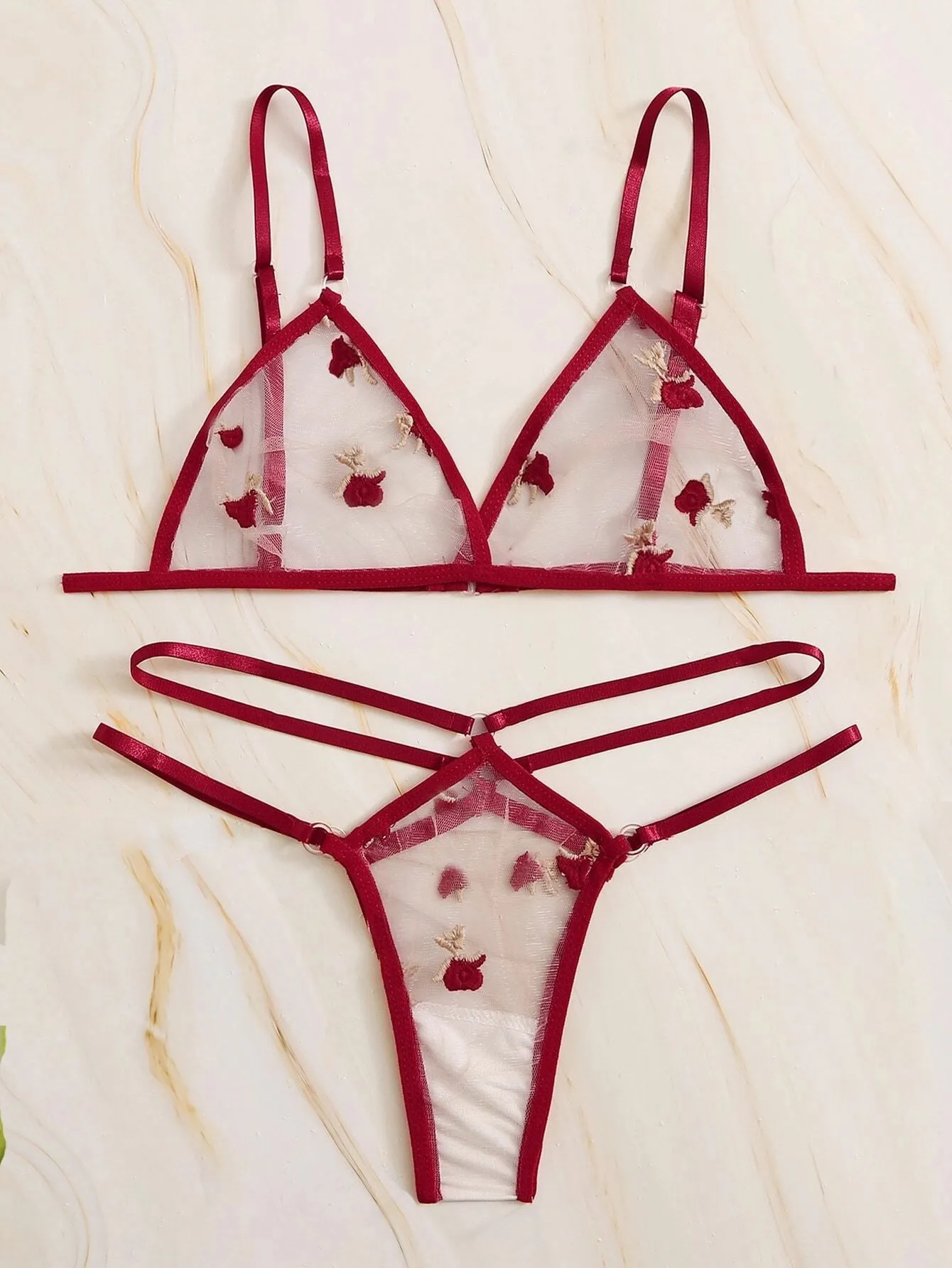 SHEIN Embroidered Mesh Cut-out Sheer Lingerie Set