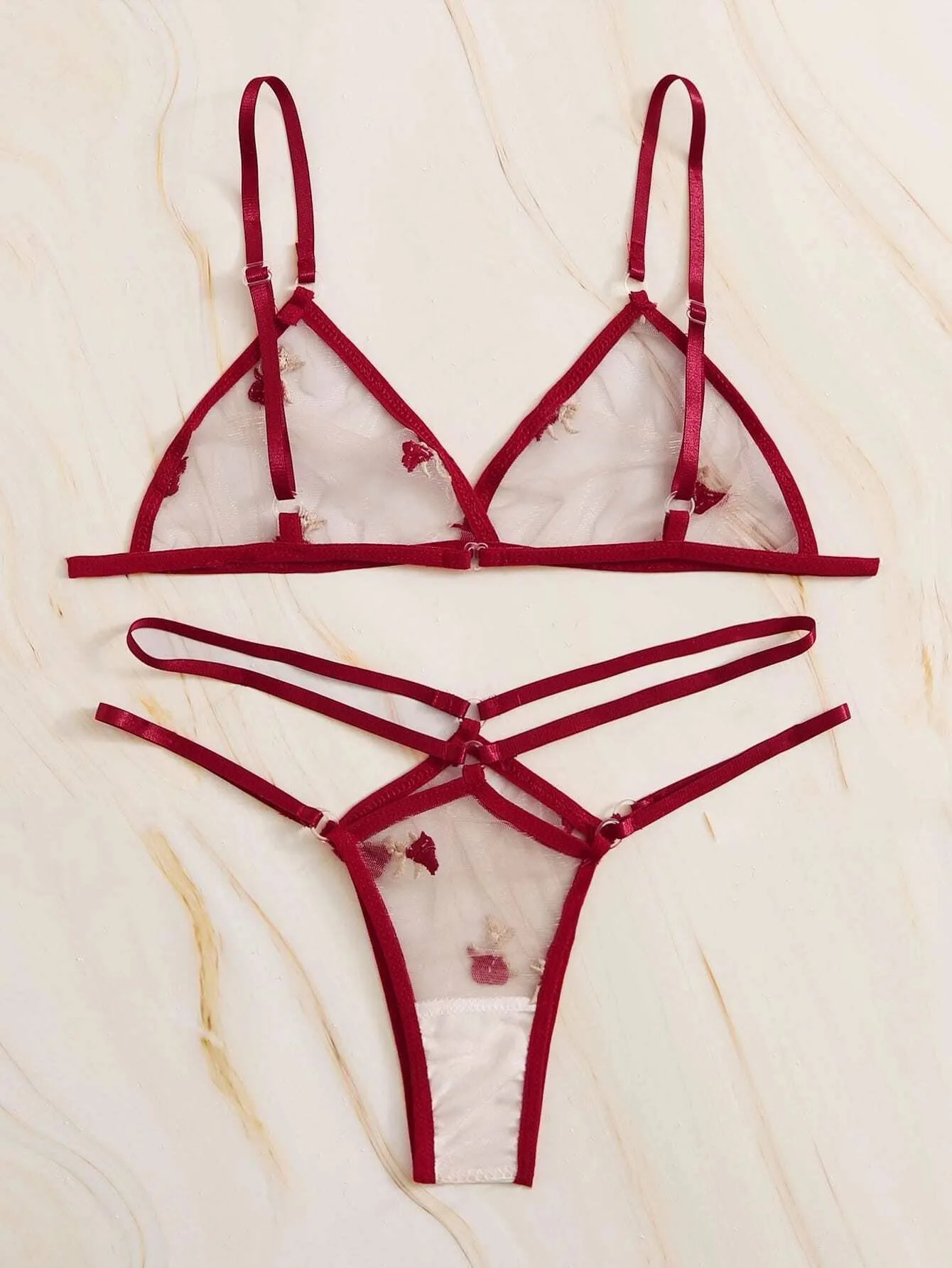 SHEIN Embroidered Mesh Cut-out Sheer Lingerie Set