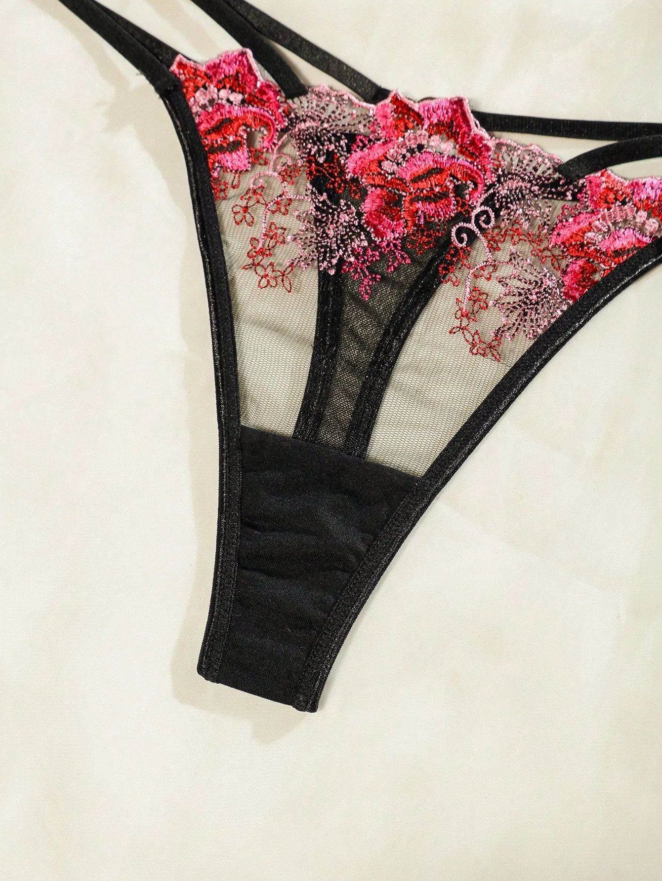 SHEIN Floral Embroidery Mesh Lingerie Set