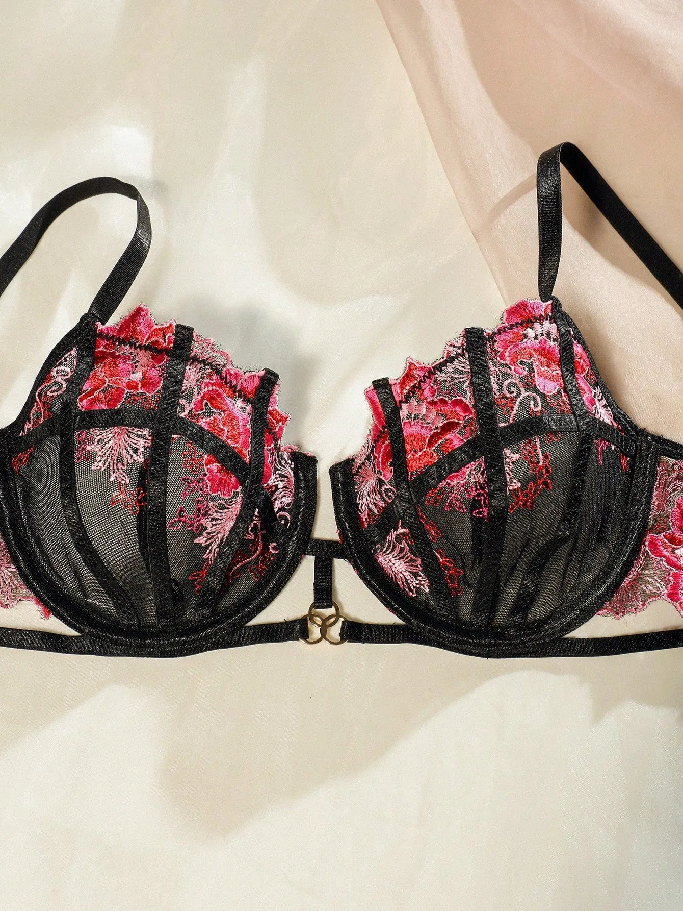SHEIN Floral Embroidery Mesh Lingerie Set