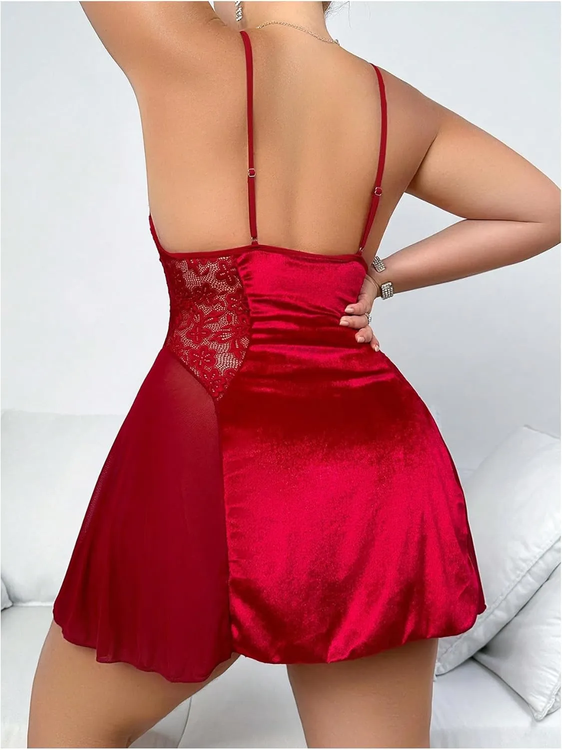 SOLY HUX Women's Plus Size Lace Trim Mini Nightdress Spaghetti Strap Cami Slip Dress Nightgown