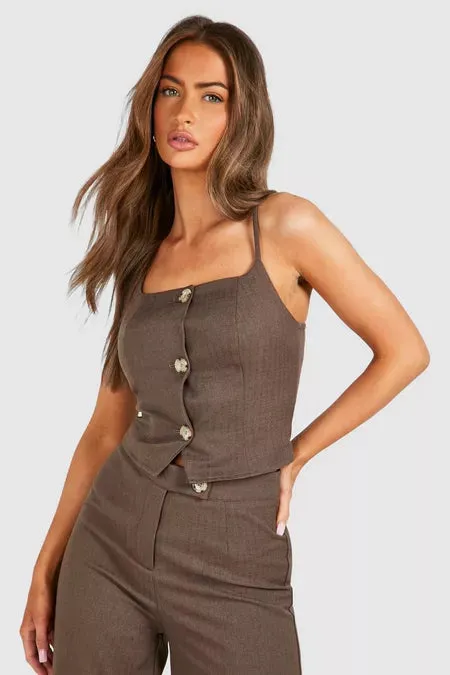 Square Neck Button Detail Top