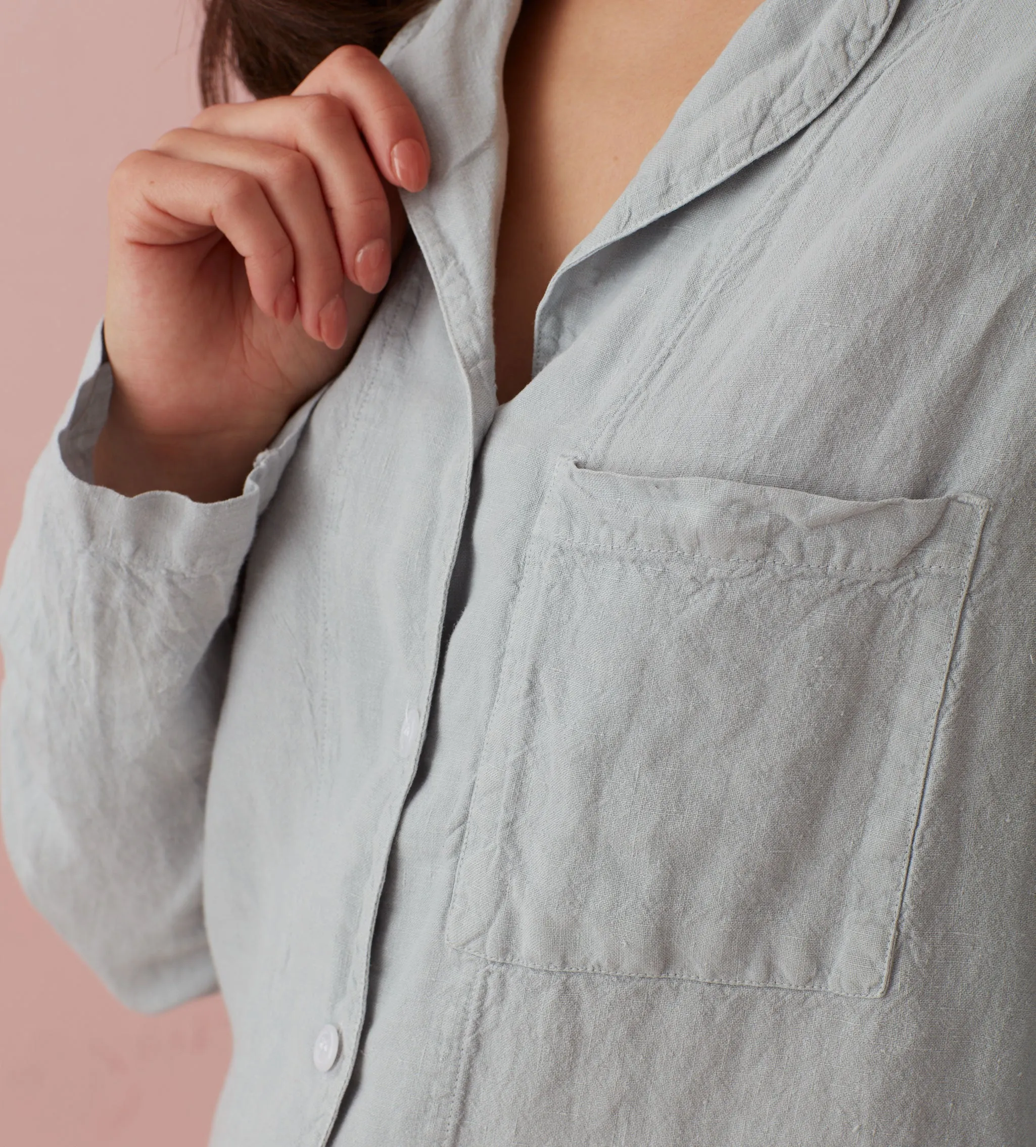 Stone Grey Polly 100% Linen Pyjama Top