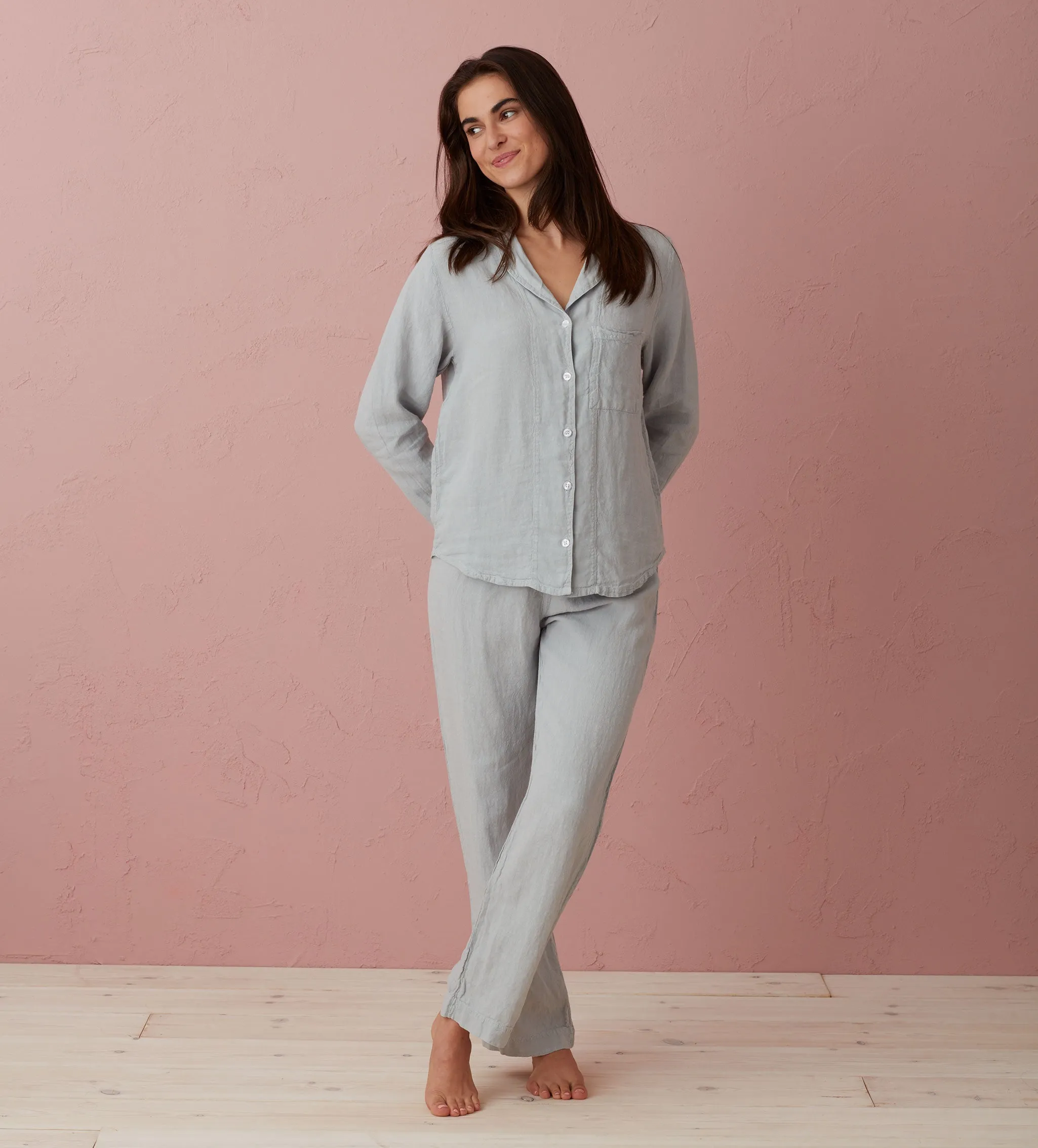 Stone Grey Polly 100% Linen Pyjama Top