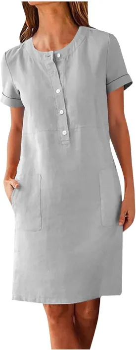 Summer Dresses for Women 2025 Button Front Short Sleeve Tshirt Dress Business Casual Sundresses with Pockets