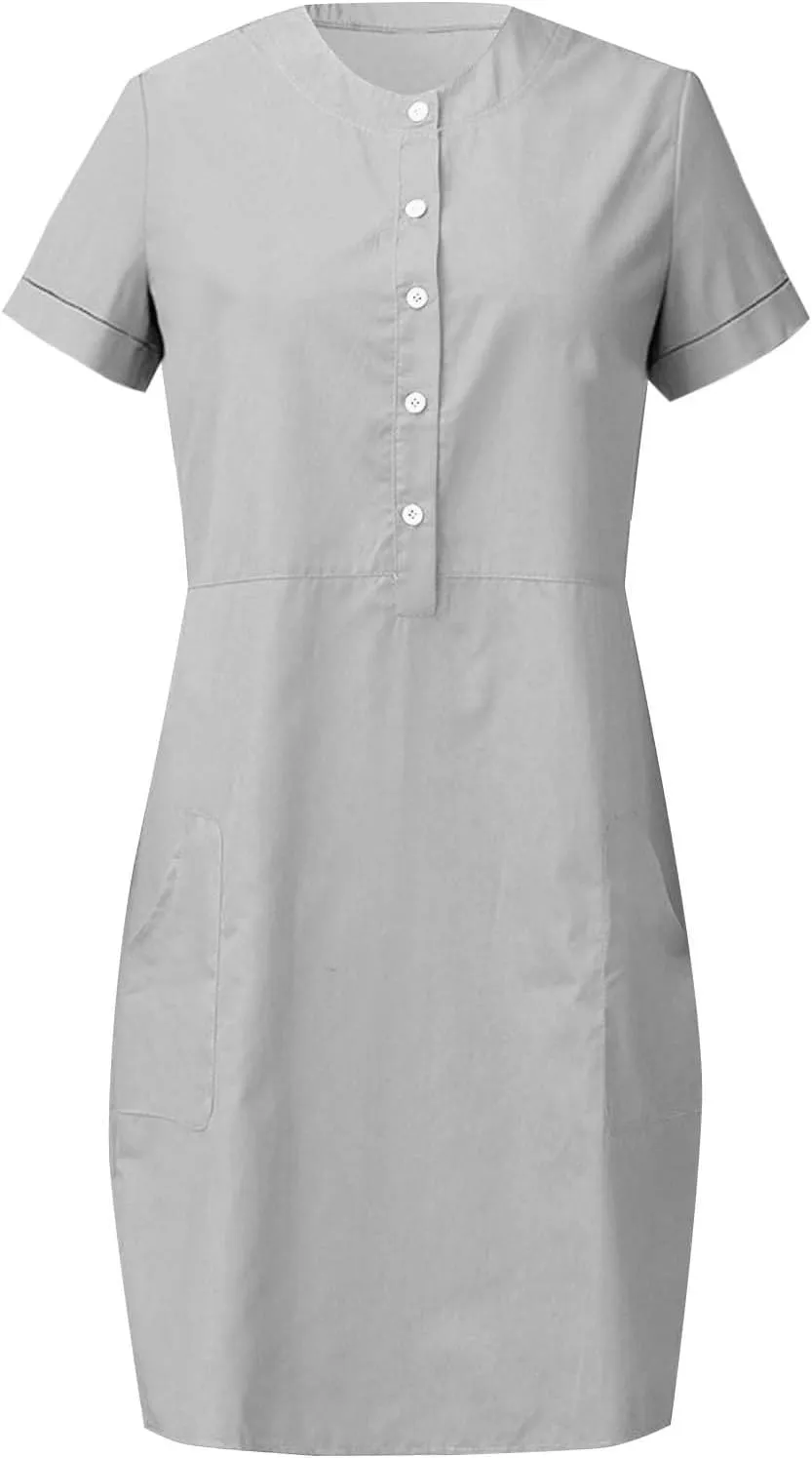 Summer Dresses for Women 2025 Button Front Short Sleeve Tshirt Dress Business Casual Sundresses with Pockets