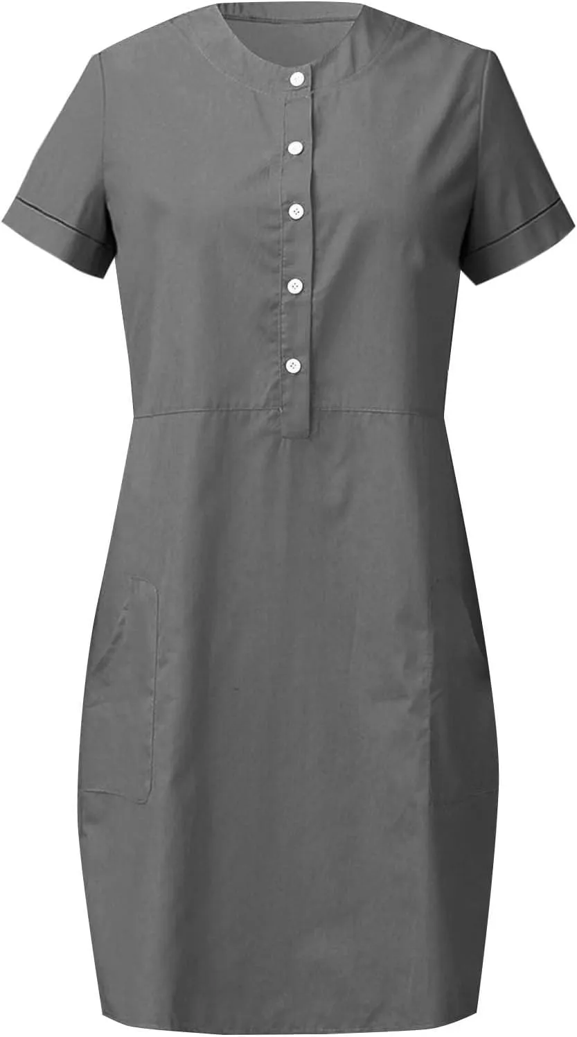 Summer Dresses for Women 2025 Button Front Short Sleeve Tshirt Dress Business Casual Sundresses with Pockets