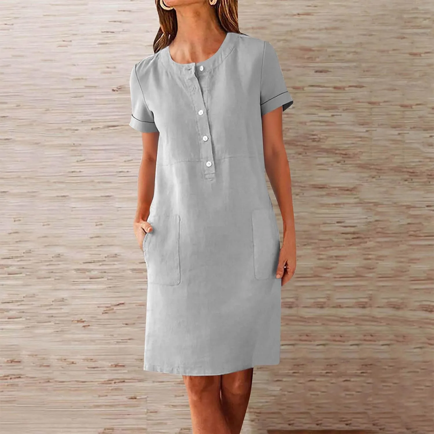 Summer Dresses for Women 2025 Button Front Short Sleeve Tshirt Dress Business Casual Sundresses with Pockets